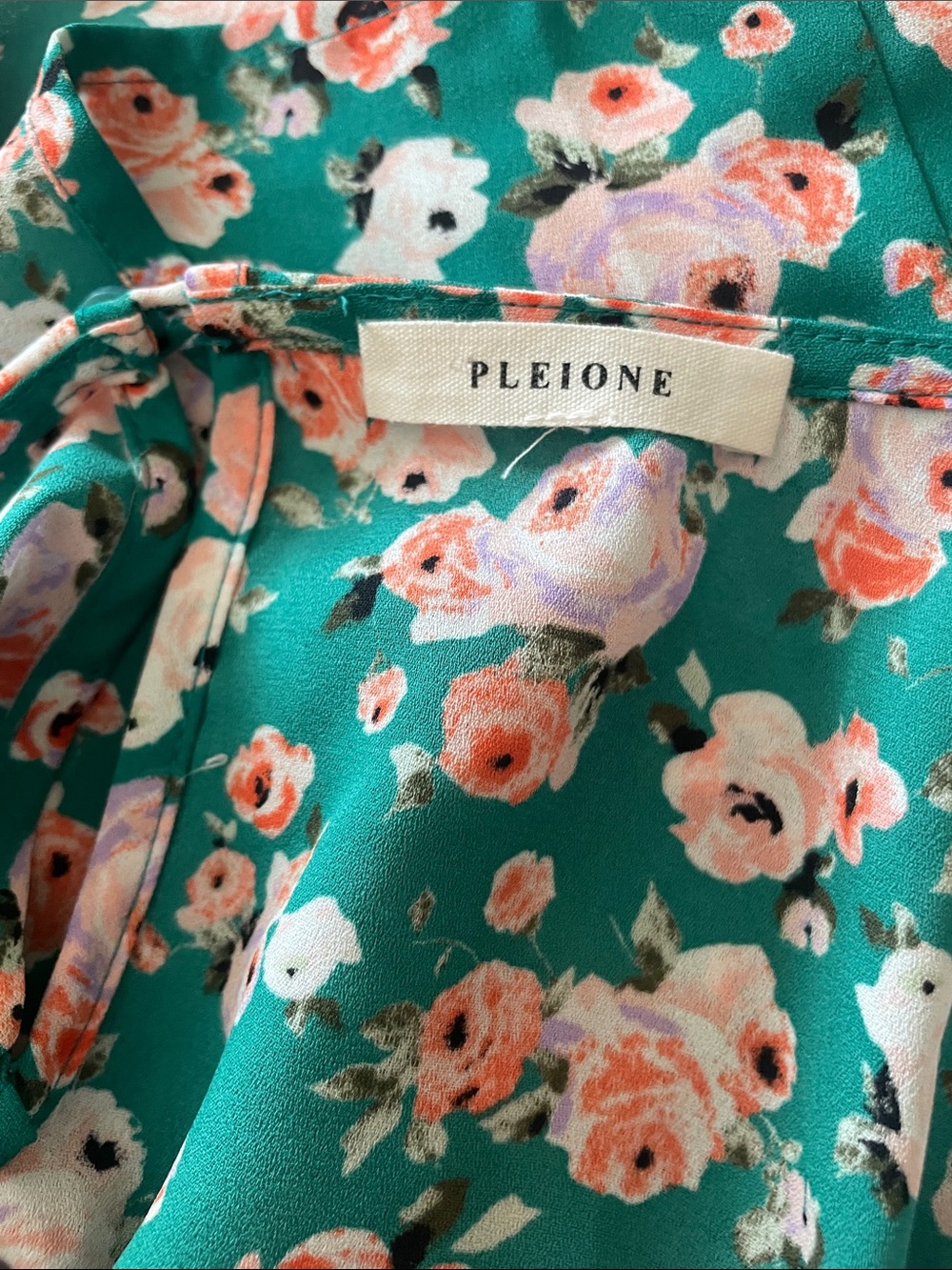 Pleione Teal Floral Short Sleeve Ruffle Blouse Large - Picture 4 of 5